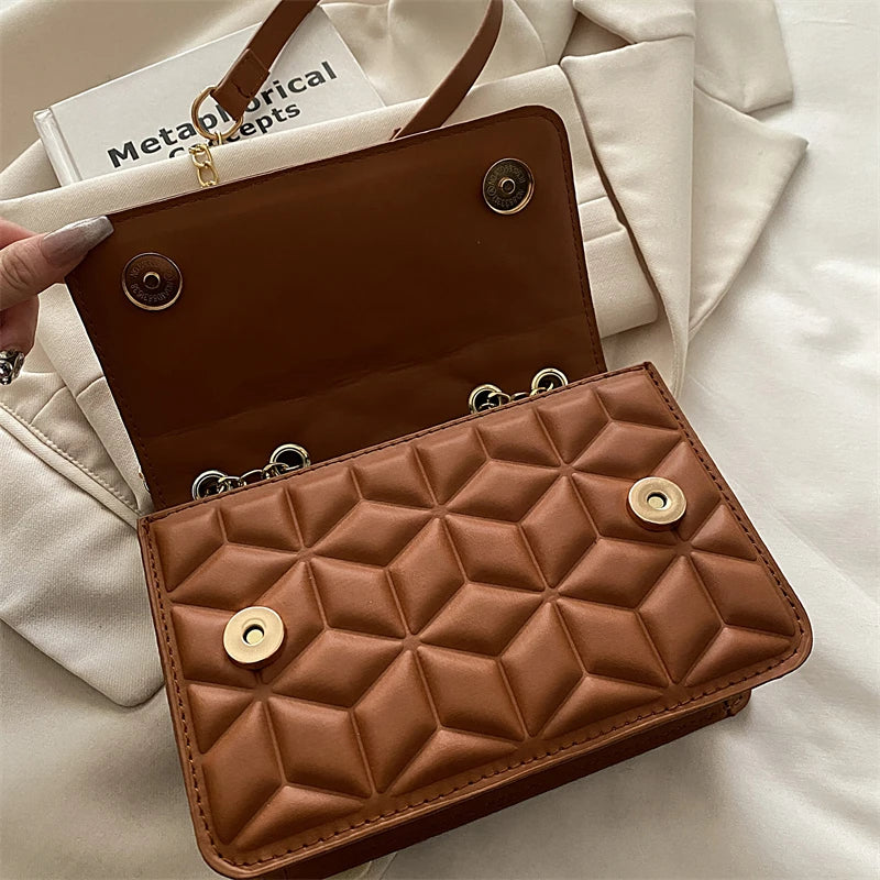 Fashionable Small Fragrant Style Argyle Quilted Small Square Bag Metal Letter Tassel Diagonal Cross Bag Commuter Shoulder Bag
