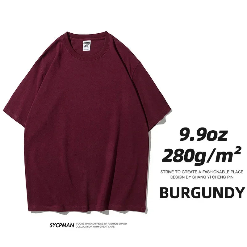 Mens Oversized 9.9oz Cotton Heavyweight Tee Short Sleeve Solid Color Casual For Men