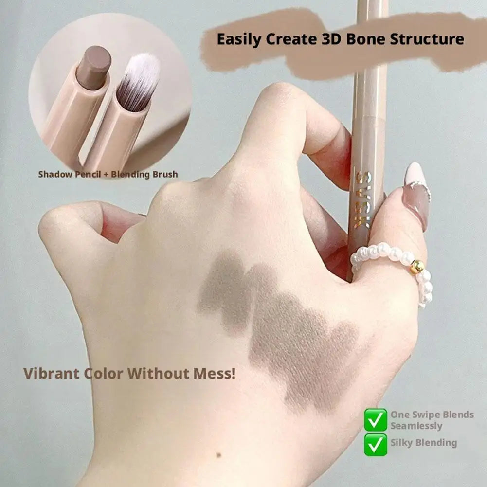 3D Contouring Pen Matte Bronzer Stick Nose Shadow Contour Pen With Brush  Long Lasting Waterproof Cream-Textured Nose Shadow Pen
