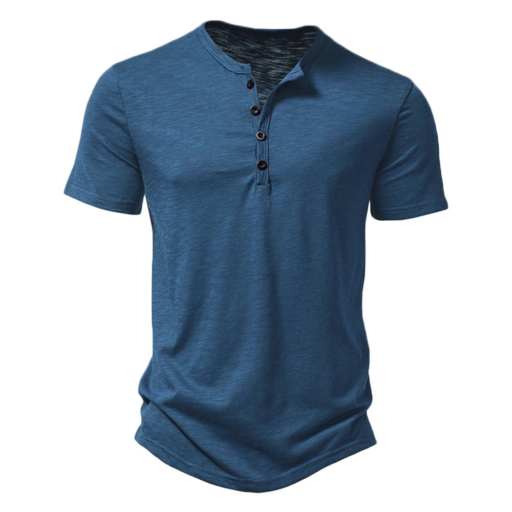 Henley Collar Summer Men Casual Solid Color Short Sleeve T Shirt For Men Polo Men High Qualitymens T Shirts
