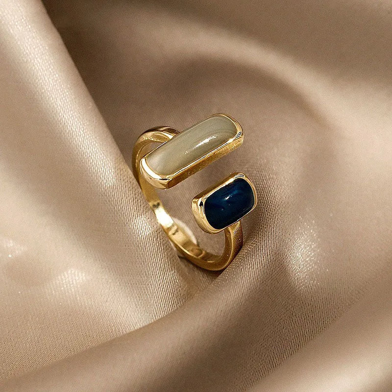Retro Gold Color Double Oil Drip Open Rings For Women'S Luxury Irregular Adjustable Finger Ring 2023 New Trendy Wedding Jewelry