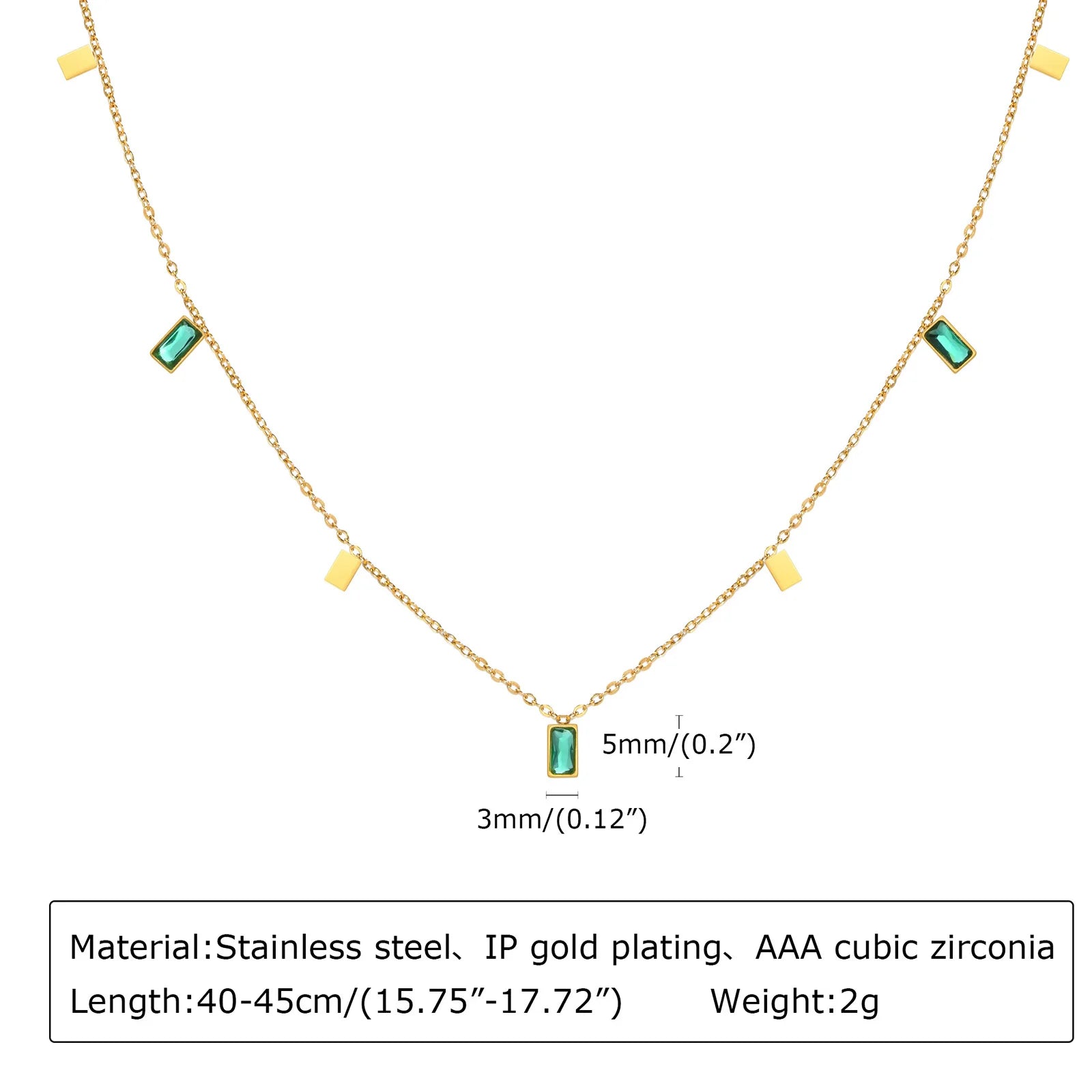 Retro Green Zircon Pendant Necklace For Women'S, Crystal Stone Chain Stainless Steel Gold Plated Luxury Birthday Gifts