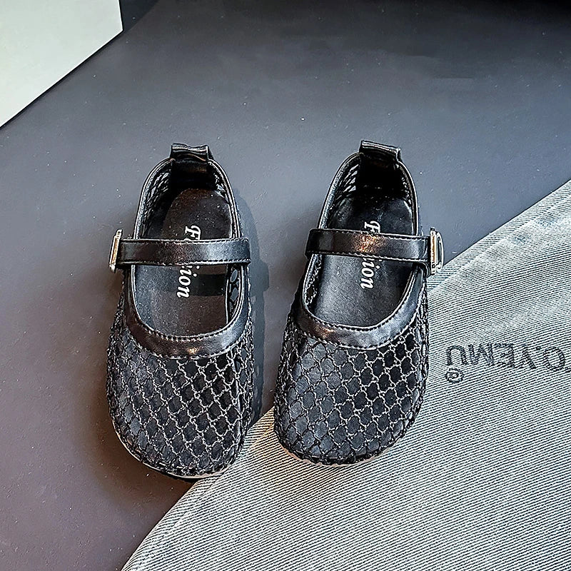 Children's Perforated Mesh Slip-on Shoes New Beige Breathable Boys' Girls' Leather Shoes Pink Soft Anti-slip Kids Baby Sandals
