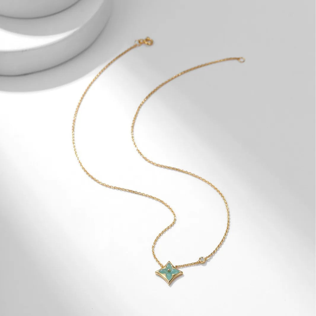 Classic Floral Indigo Stone Gold Plated Bracelet Women's Luxury Single Flower Embedded Rhombus Fashion Alloy Geometric Chain