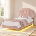 Twin Size Bed Frame with Headboard and LED Lights, Cloud Floating Upholstered Bed Frames with Adjustable Headboard and Raised