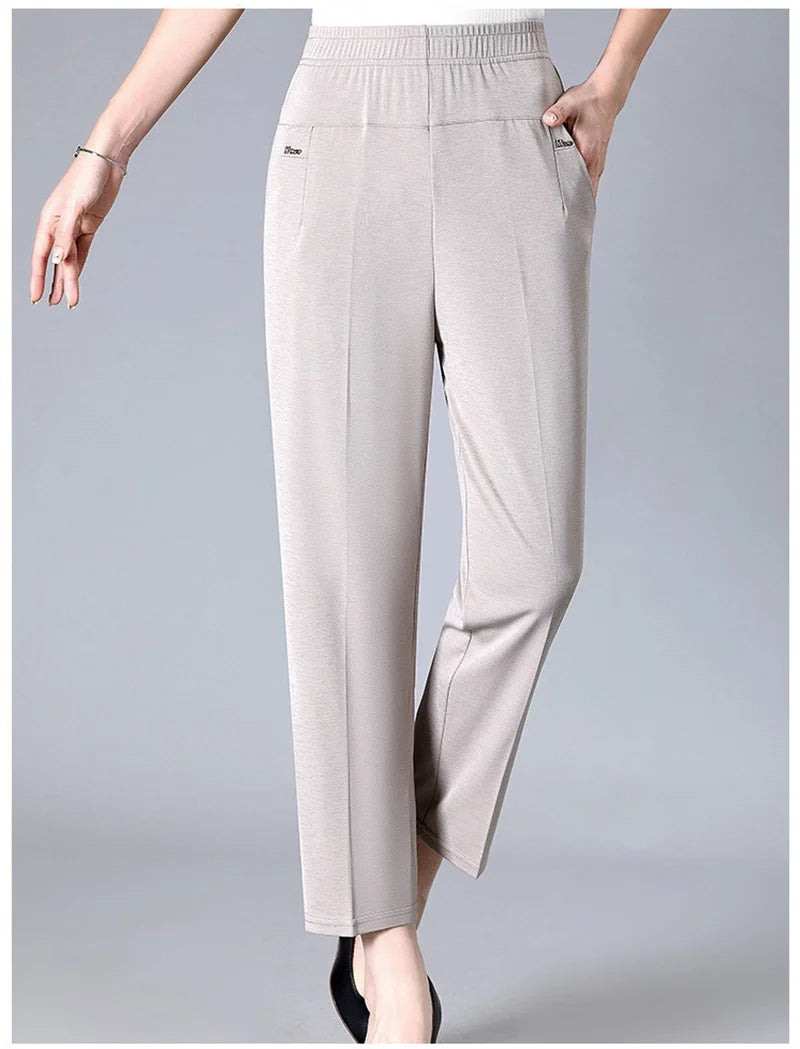 Middle Aged Women'S'S Pants 2026 New Summer Thin High Waiste Elastic Loose Straight Pants Female Casual Trousers 5Xl 6Xl 7Xl 8Xl