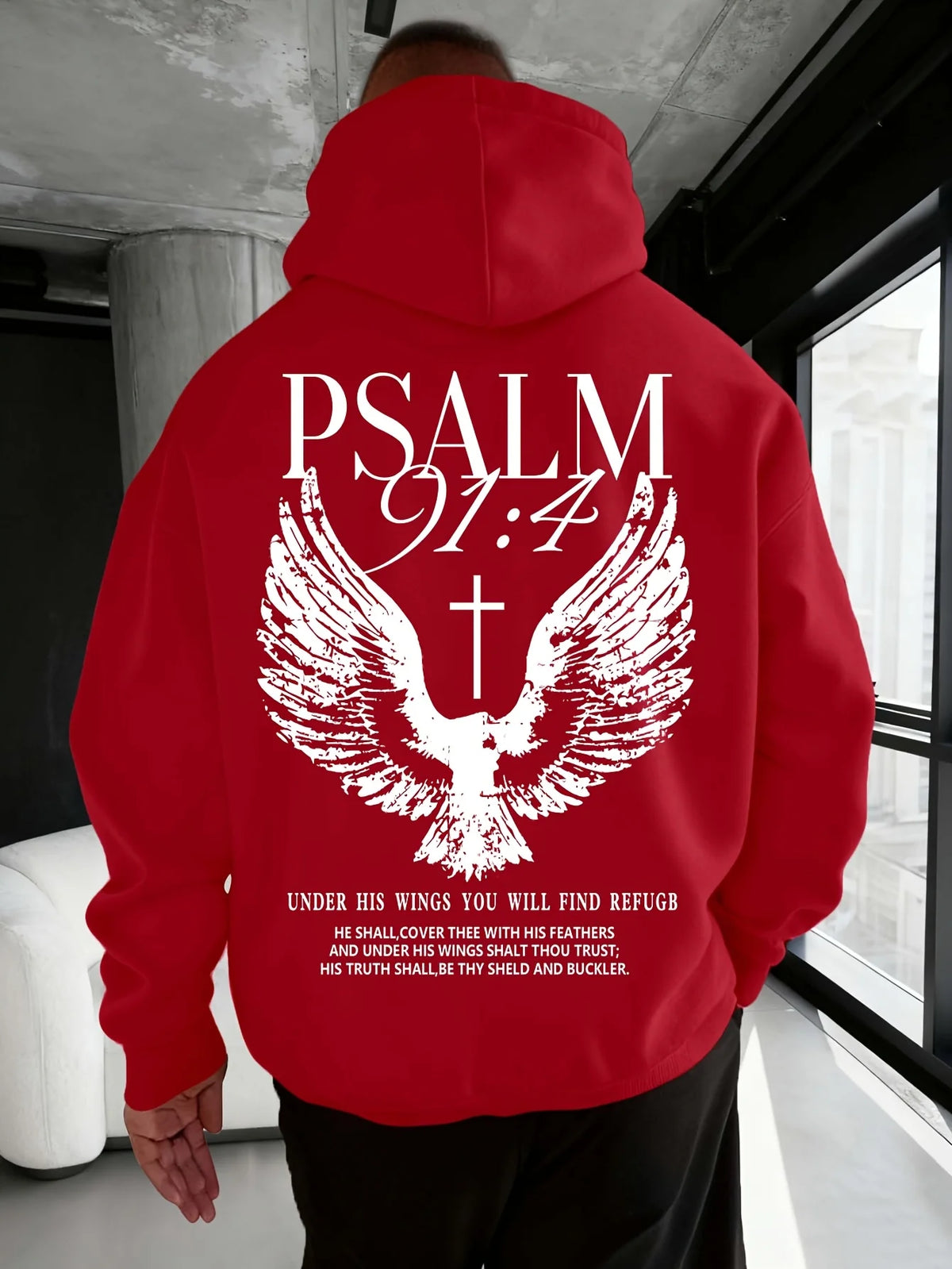 Psalm 91:4 Bible Verse Print Hooded Sweatshirt - Men's Casual Sport