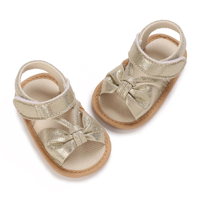 Spring and summer fashion new item fine sparkling bow hem sandals for baby girls, comfortable and breathable walking shoes