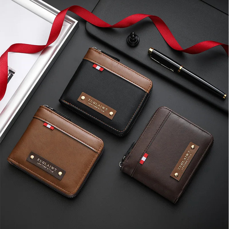 Men's Retro Short Wallet, Multi Functional Splicing Color Three Fold Wallet with Hidden Small Pocket, Ideal for Daily Casual Use