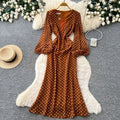 Long Dress Women Dresses Print Dot Vestidos Y2k Streetwear V Neck Lantern Sleeve Tight Waist Elegant Party Work 2026 Summer
