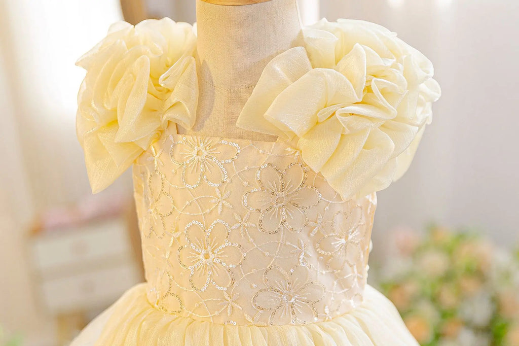 HETISO Baby Girls Summer New Version Layered Dresses Children's One Year Princess Sequined Pink Wedding Party Ball Gown 1-5Y