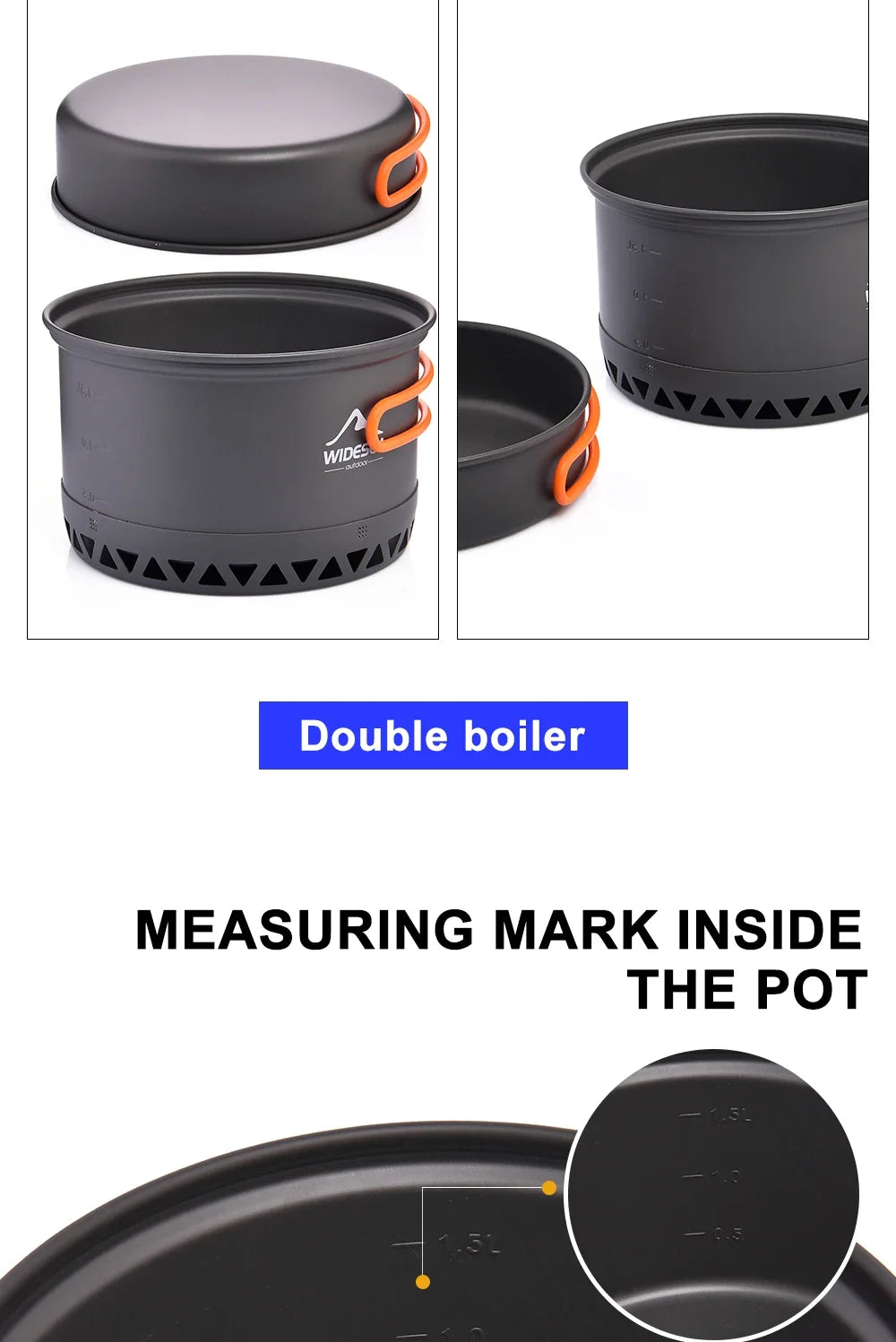 Outdoor Camping Pot 1.3L 2.3L Cookware Outdoor Cooking Kettle Set Heat Cooker Travel Tableware Tourist Kitchen Utensil Equipment