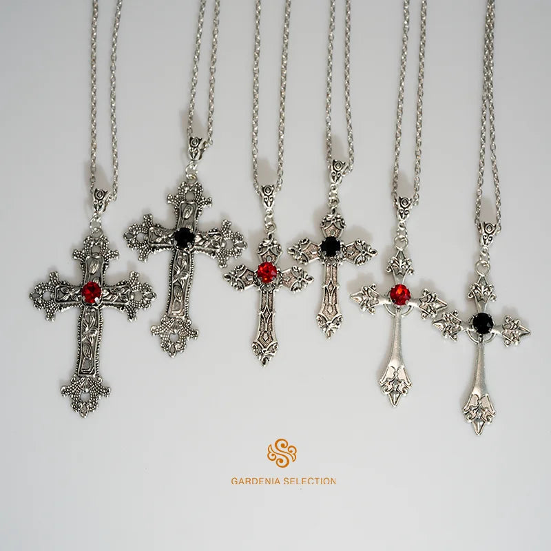 Punk Crystal Cross Pendant Necklace Gothic Clavicle Necklace Aesthetic Jewelry Men'S Women'S'S Gifts