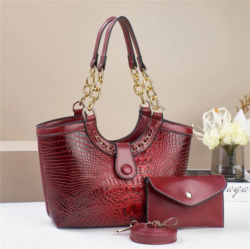 2Piece Set Chain Women's Handbag Exquisite Crocodile Patterned Purse and Handbag Elegant Women's Shoulder Crossbody Bag women