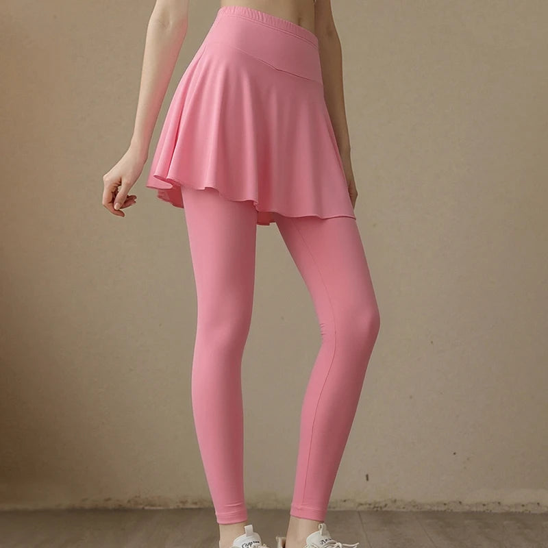 Ladies' summer solid color fashionable dress with pants, casual sports bottom skirt, pleated skirt running leggings casual pants