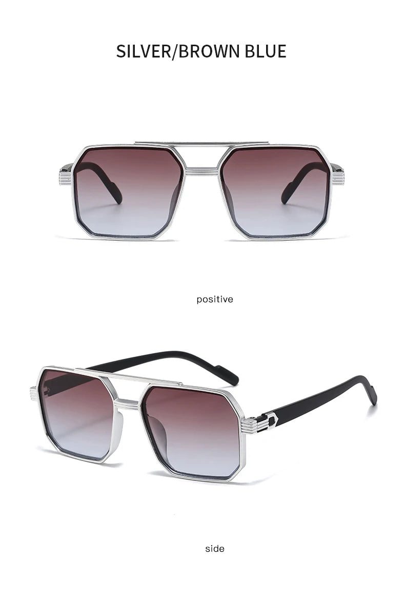 Hiking 3pcs Retro Large Frame Square Anti Light Glasses Classic Double Beam Metal Frame Shades Fashion Men'S Gradient Eyeglasses