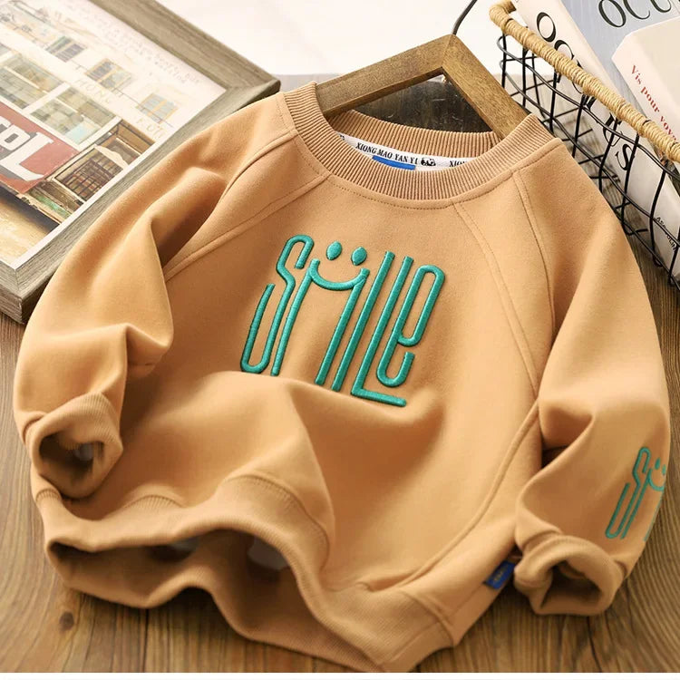 4-12 Years Teen Boys Shrit Spring Autumn Solid Letter Sweatshirt For Kids Handsome Children Sports Casual Pullove