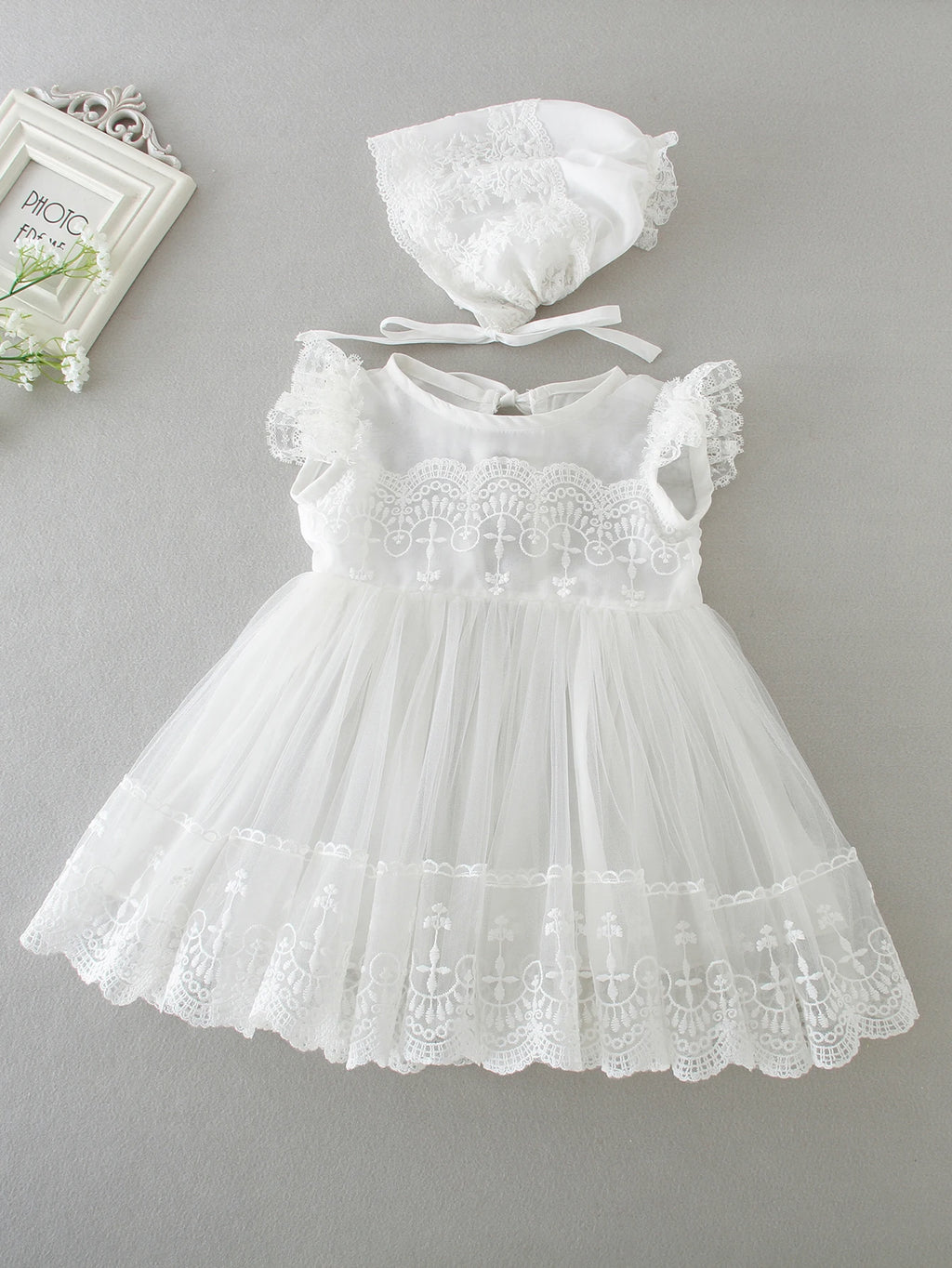 Baby Girl 0-2 Years Old Baby Wine Red Baptism Dress,Lace Net Skirt,Princess Dress,Wedding Flower Girl Dress,Birthday,With Hat