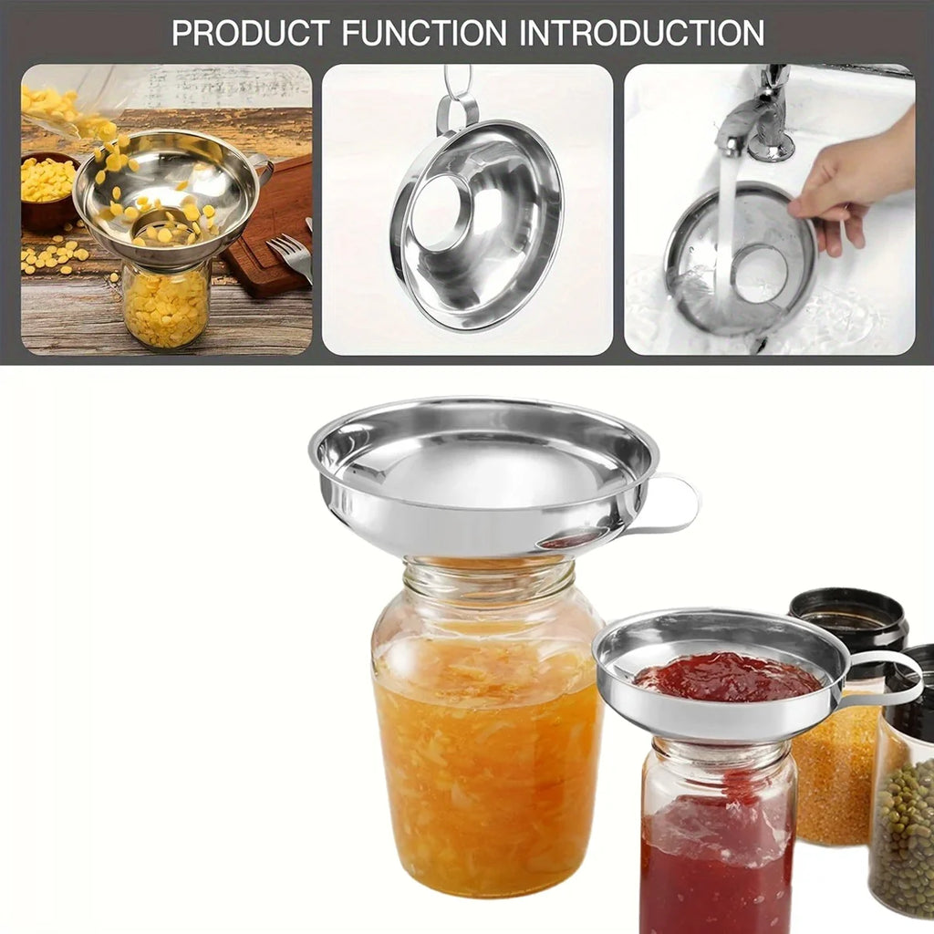 Juego de 3 embudos de cocina de acero inoxidable, embudos pequeños, embudo de boca ancha para tarros, embudo de silicona de grado alimenticio, accesorios de cocina