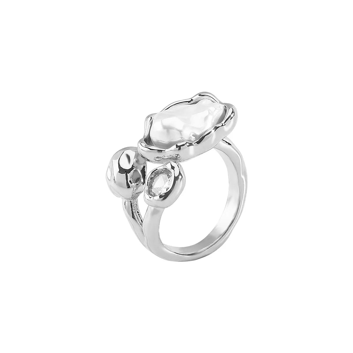 Vintage Baroque Pearl Ring Open Rings For Women'S 2025 Fashion Metal Irregular Geometric Pearl Ring With Zircon Wedding Jewelry