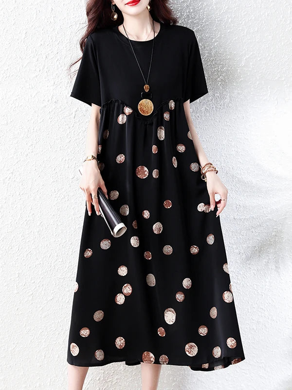 Summer New plus Size Polka Dot Dress Color Block Loose Fitting Slimming Effect Casual Commute Style Women's Dress