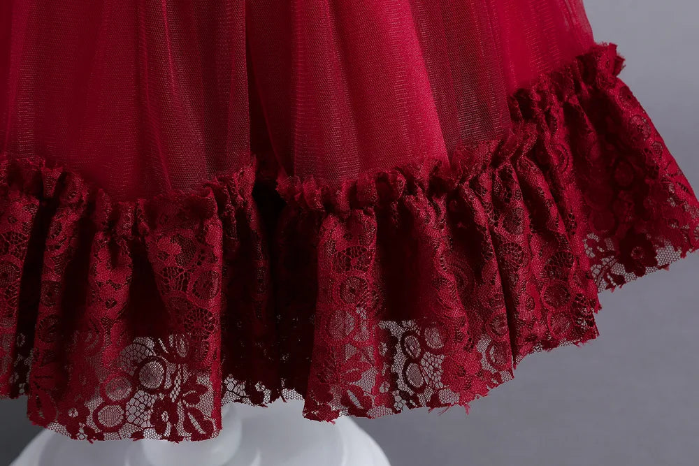 Criss-Cross Lace Girl Bridesmaid Dresses For Christmas White Kid's Party Dress Beading Tulle Children's Ceremony Evening Frocks
