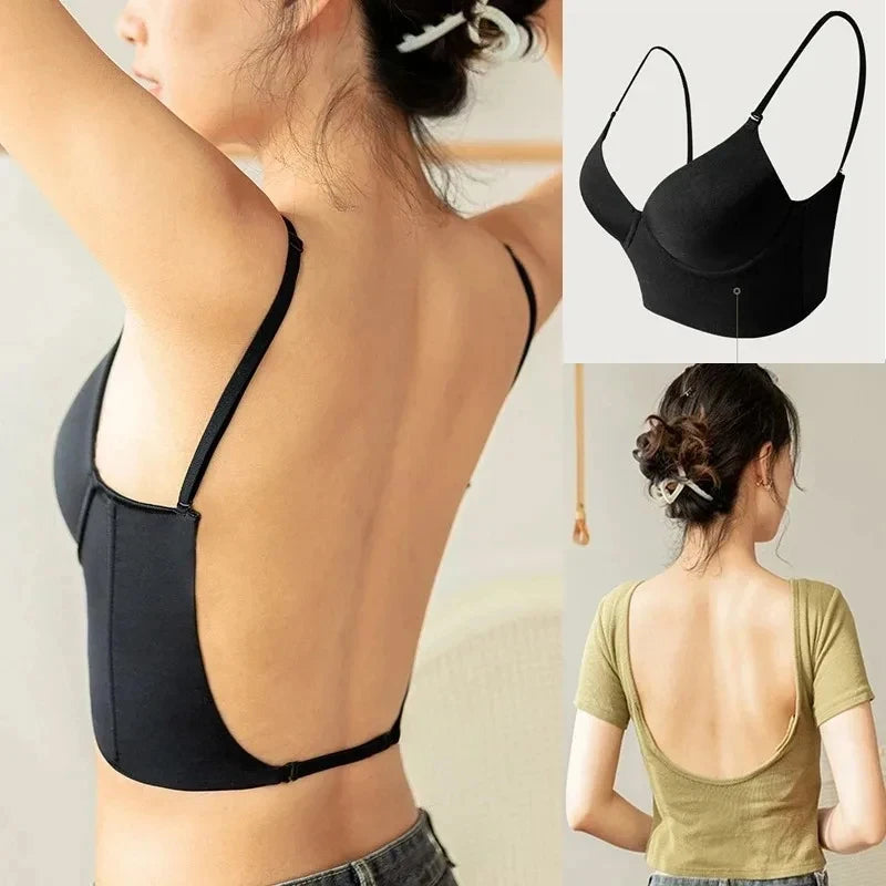 Women'S Invisible Bra Deep U Plunge Bras Backless Top For Dresses Sexy Lingerie With Transparent Strap Push Up Strapless Underwea