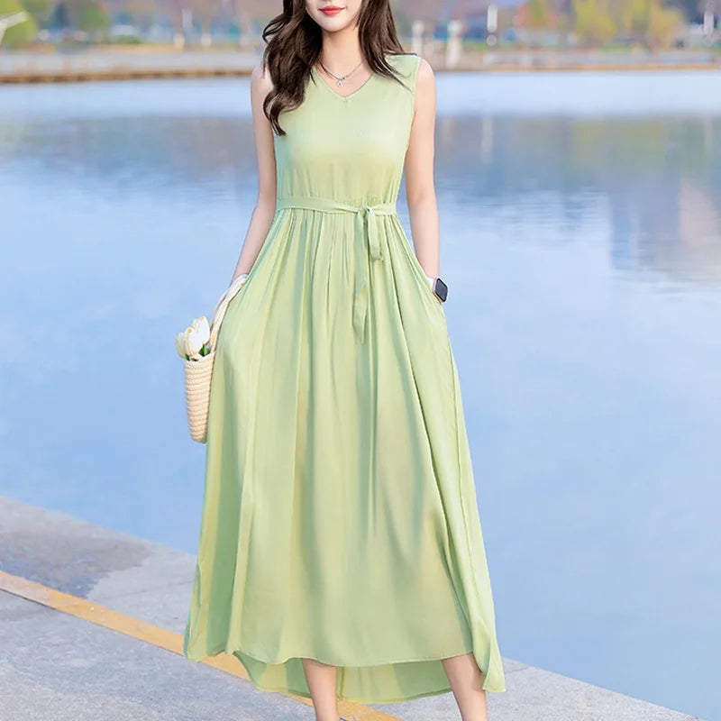 Spring Summer Dresses Fashion Female Sleeveless printed Casual Dress Women A-line Dresses Vestidos