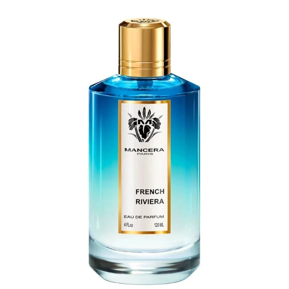 Mancera Paris French Riviera EDP Perfume For Unisex Crisp Sea Salt Aquatic Bergamot Citrus Woody Aroma Long Lasting Bright Blue Gradient Octagonal Glass Bottle With Shiny Gold Cap Outdoor Summer Vacation Present