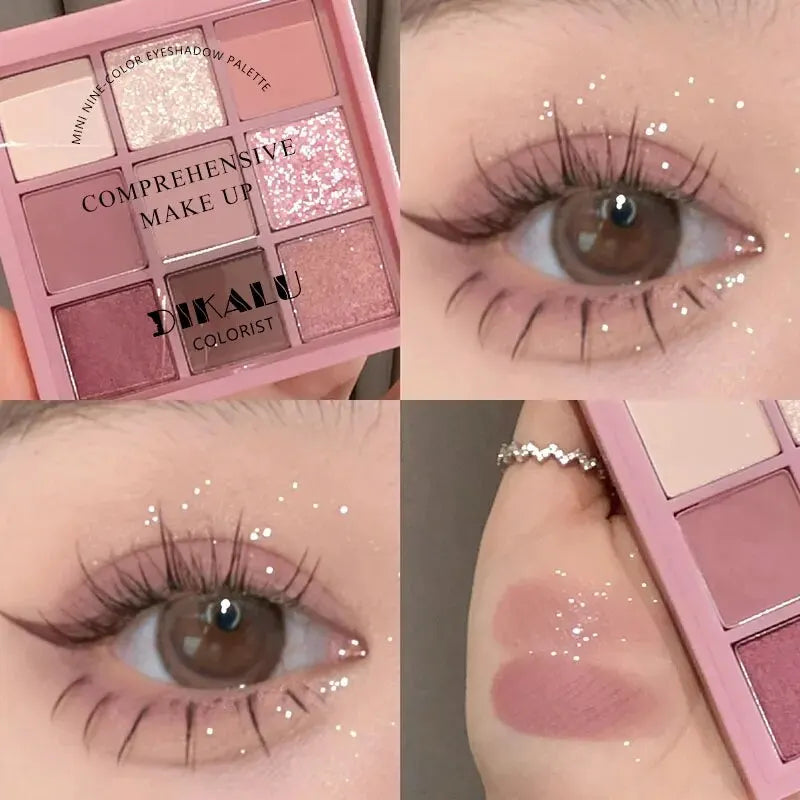 Dikalu Rosy Eyeshadow Palette Nine Pan Soft Smoky Rose For Everyday Spring Summer Look