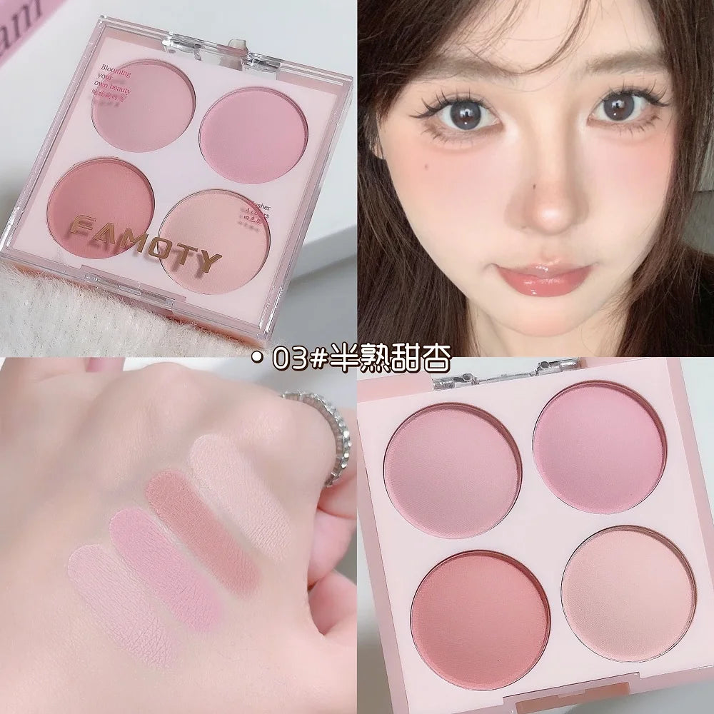 Matte Blush Powder Set 4 Colors For Warm Tone Cheeks Brightening Radiance For All Skin Tones