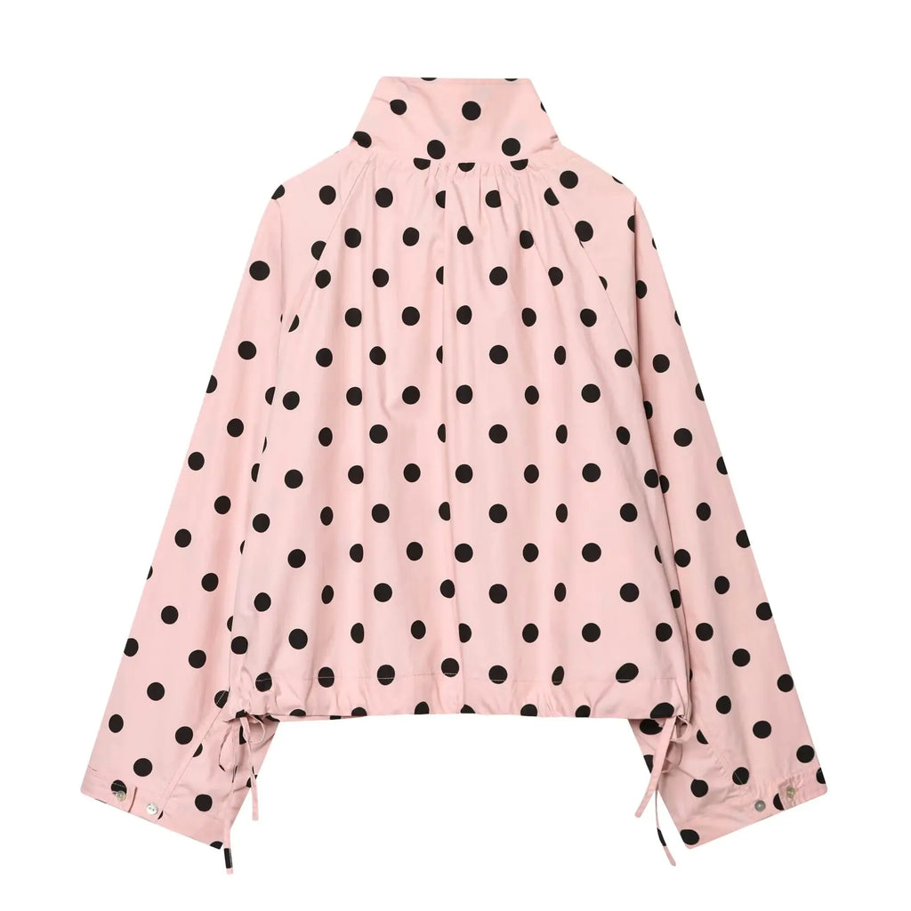 Woman Long Sleeve Pink Polka Dot Jacket Fashion Single Breasted High Collar Short Coat Women Spring Casual High Street Jacket