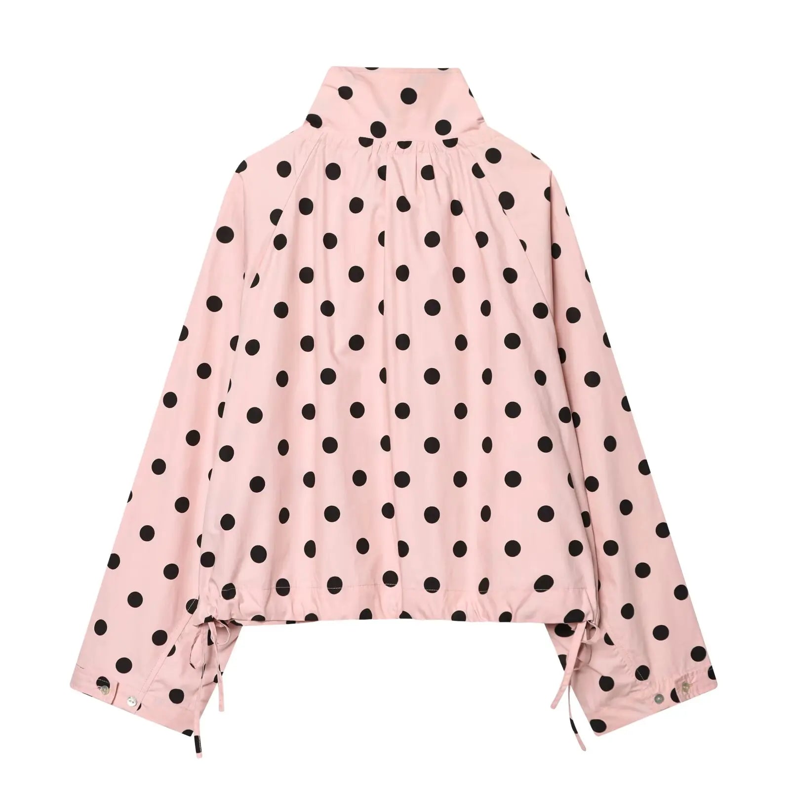 Woman Long Sleeve Pink Polka Dot Jacket Fashion Single Breasted High Collar Short Coat Women Spring Casual High Street Jacket