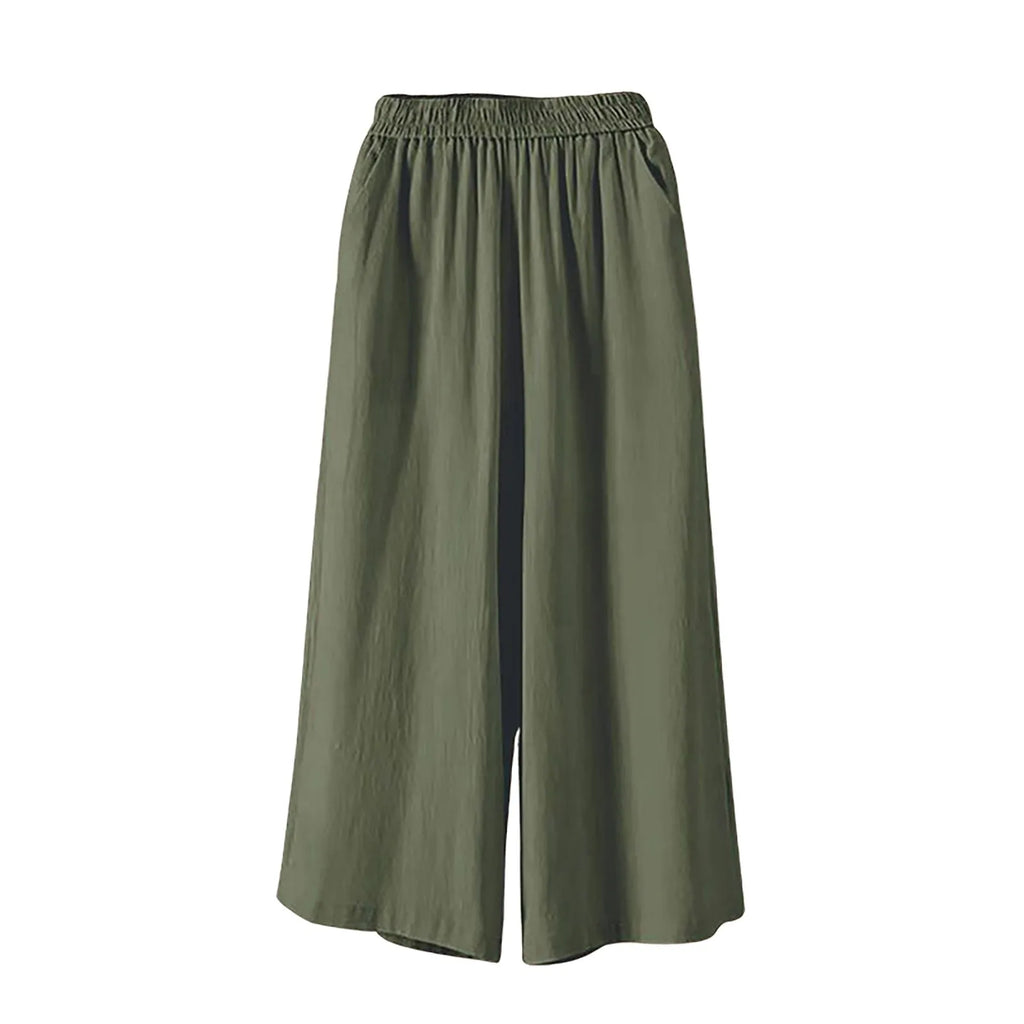 Women's High Waisted Wide Leg Pants - Casual Loose Cropped Trousers