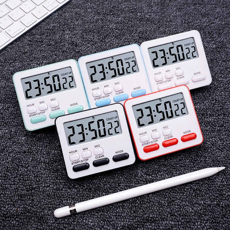 Digital Kitchen Timer with Large LCD Display, Alarm, and Stand - Black