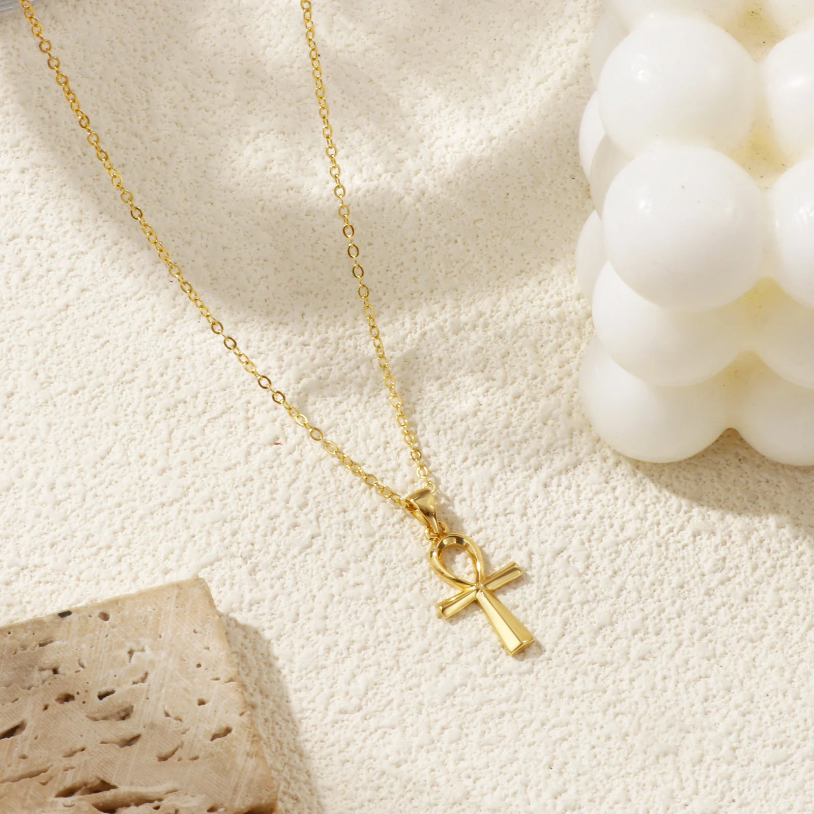 Religious Key Of Life Ankh Egyptian Cross Pendant Charm Necklace Brass 46Cm(18.1") + 6Cm(2.4"), For Women'S Hollow Retro
