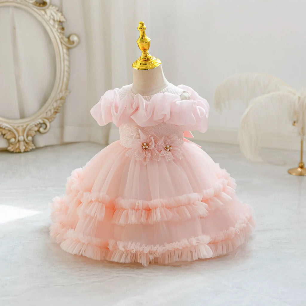 HETISO Girls Princess Flower Dress Tutu Sleeve Baby Toddler Children's Birthday Party Ball Gown for 0-5 Years