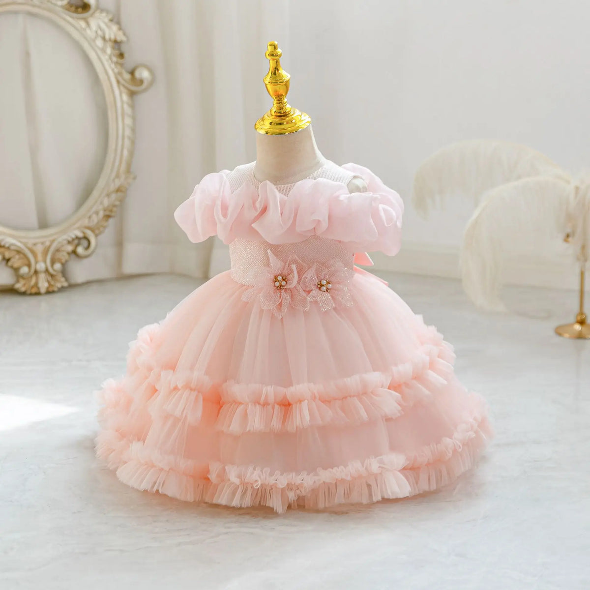 HETISO Girls Princess Flower Dress Tutu Sleeve Baby Toddler Children's Birthday Party Ball Gown for 0-5 Years