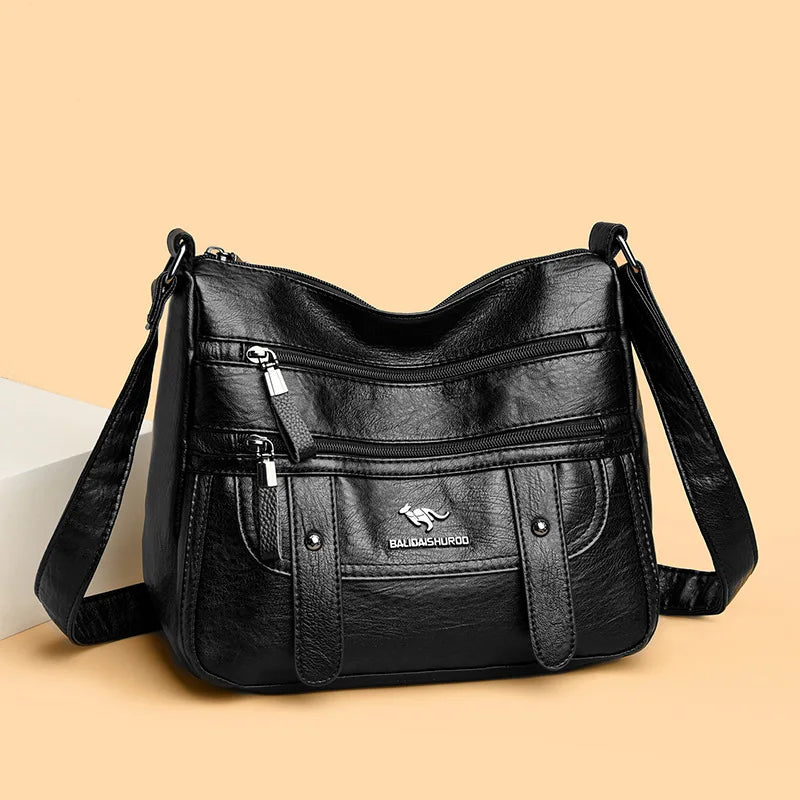 Trendy Women's Soft Leather Shoulder Bag Large Capacity Diagonal Crossbody Bag Street Style Matron Bag Fashionable All-Match