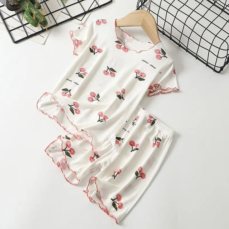 Baby Girl Floral Pajamas Set Summer Short Sleeve Thin Two Piece Outfits Toddler Kids Sleepwear Infant Home Wear Children Clothes