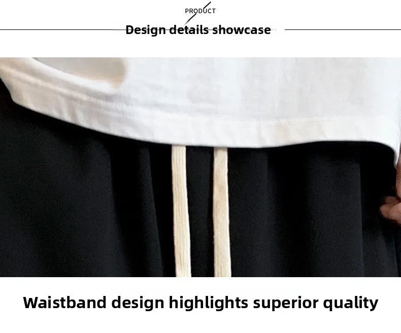 Men's Summer Ice Silk Thin Breathable Straight Leg Pants Five-Quarter Casual Shorts Polyester Fabric Comfortable Lightweight