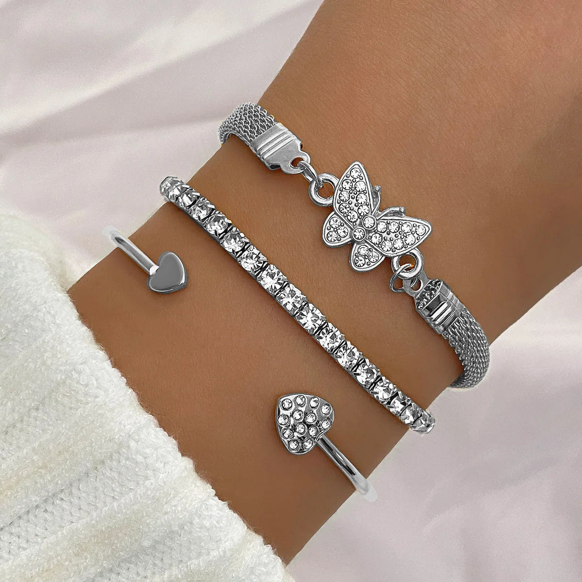 Vintage Infinity Heart Crystal Rhinestone Bracelet Set For Women'S Female Gold Color Metal Adjustable Bracelets Fashion Jewelry