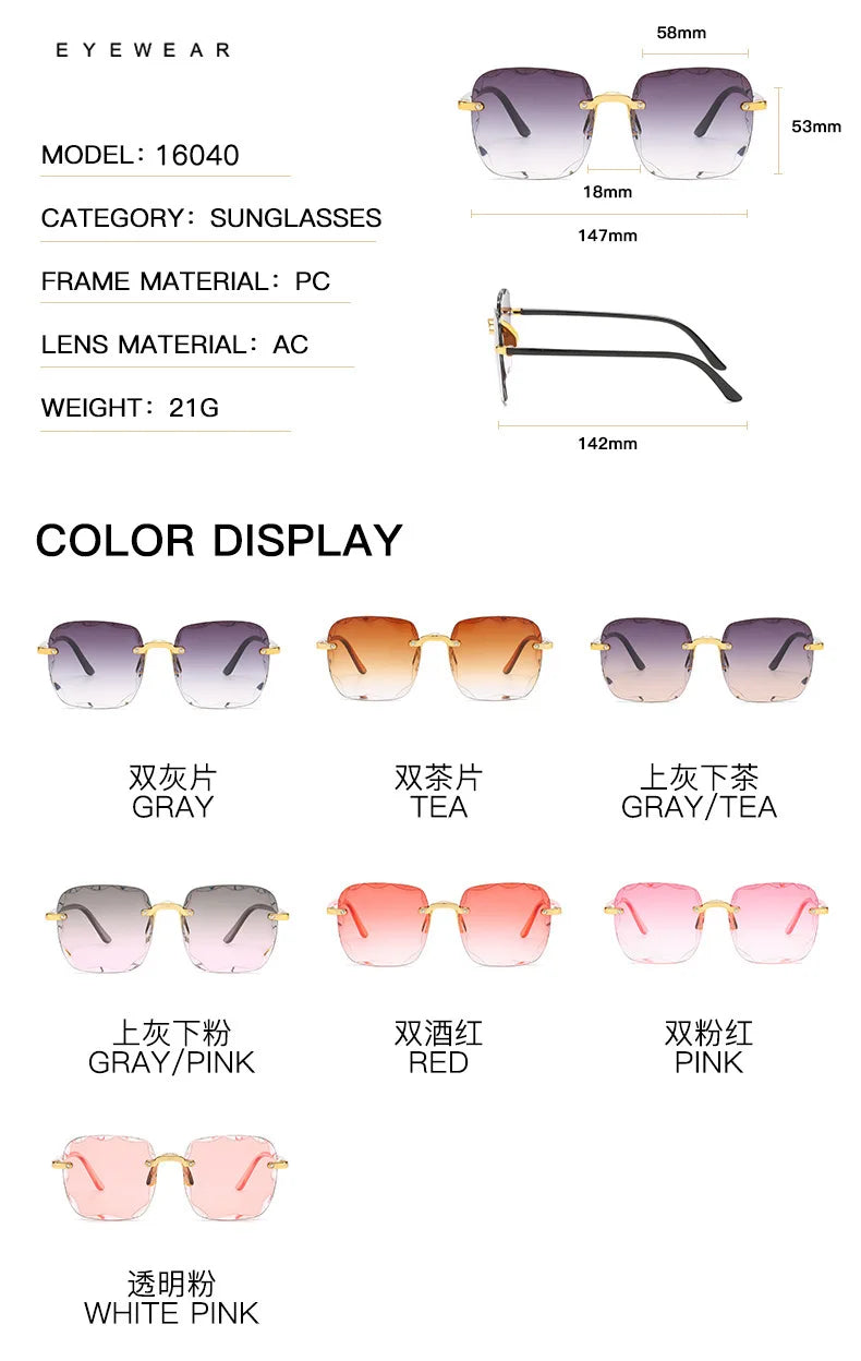 New Rimless Women's Sunglasses Fashion Gradient Lenses Sun glasses Lady Vintage pc Legs Classic Designer Shades sunglasses