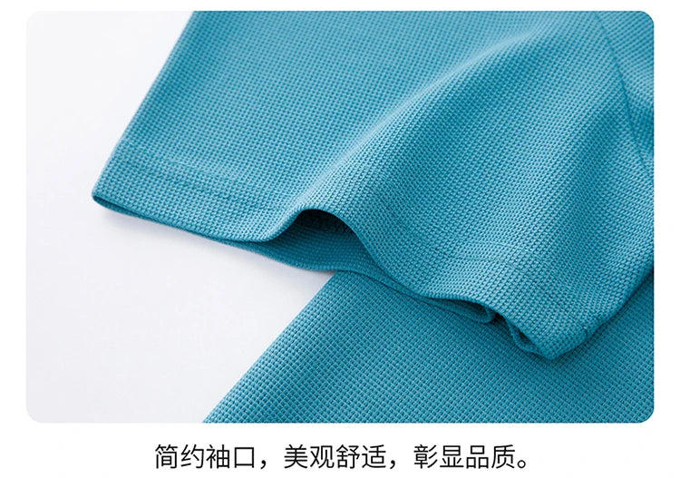 New Men's Casual Waffle Short Sleeve Polo Shirt Fashion Solid Color Top