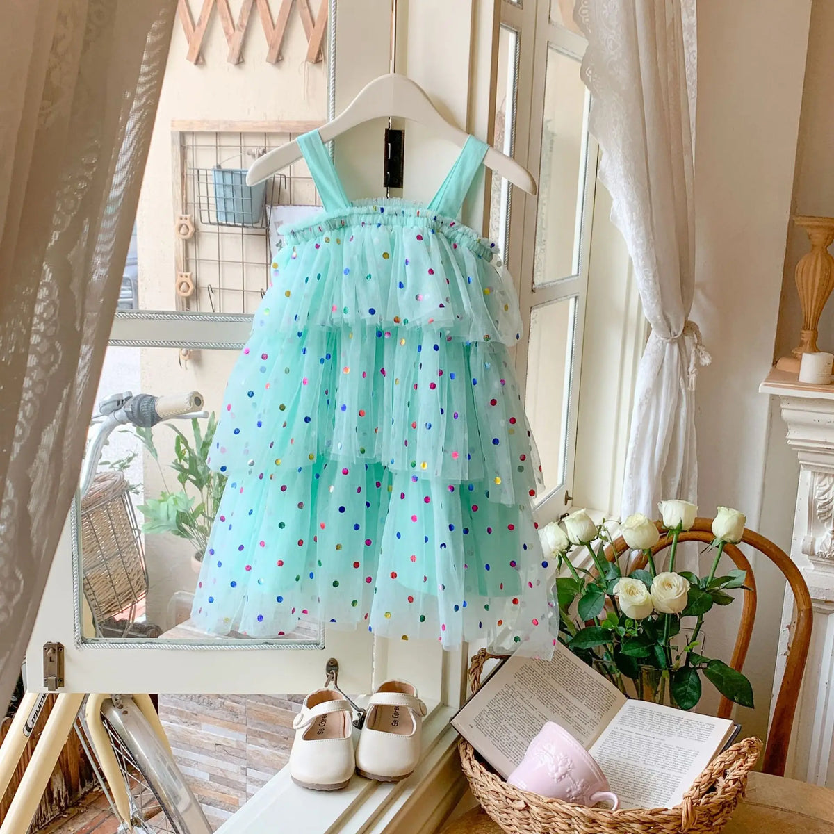 Baby Girl Princess Layered Tutu Dress Infant Toddler Child Sleeveless Suspender Dot Tulle Dresses for Casual Summer Baby Clothes