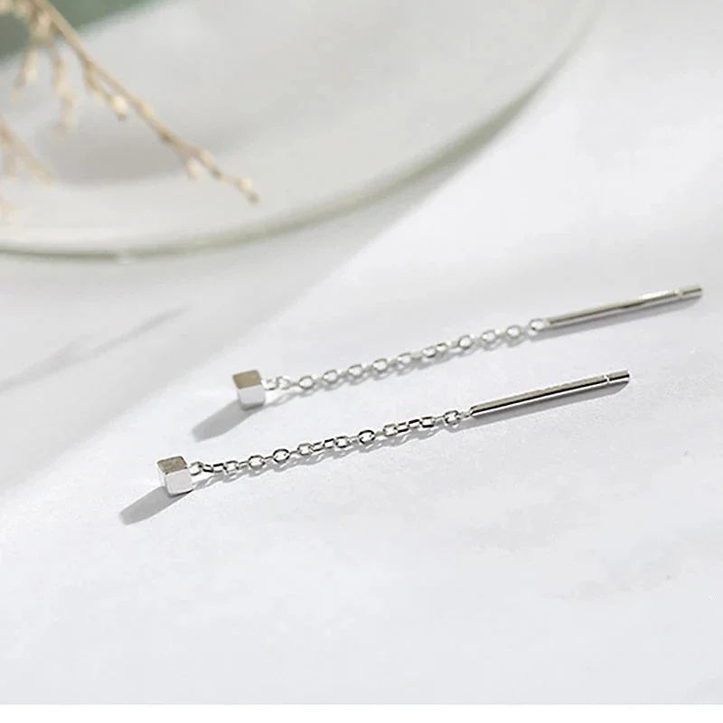 Rose Gold Threader Drop Earrings for Women Long Hanging Zircon Crystal Piercing Jewelry