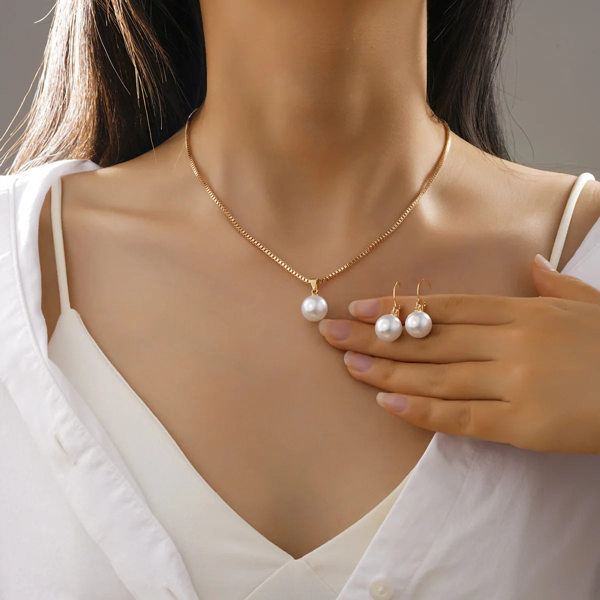 Fashion Pearl Jewelry Set For Women'S Dangle Earrings Pendant Necklace Dainty Daily Wear Outfit Accessories