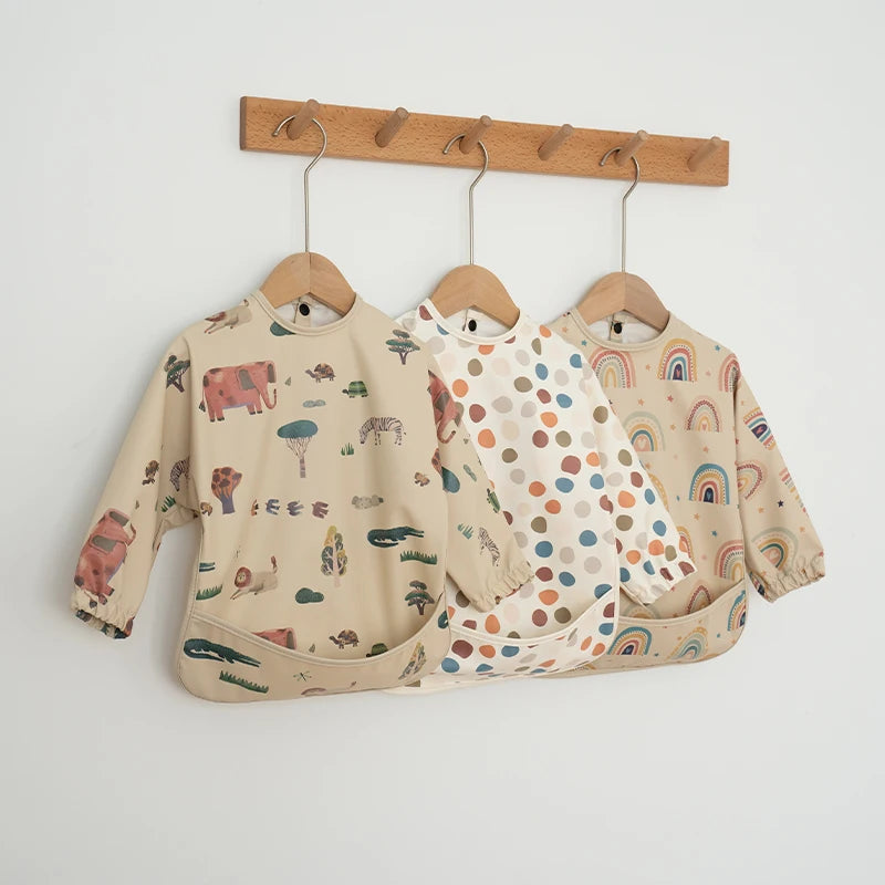 Waterproof Long Sleeve Baby Bib with Pocket – Toddler Feeding Apron for Boys & Girls