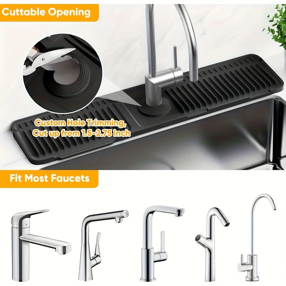 Protector contra salpicaduras para fregadero de cocina con diseño de pendiente de 7°, drenaje rápido, fijación a presión, recogedor de salpicaduras para encimeras de cocina y baño