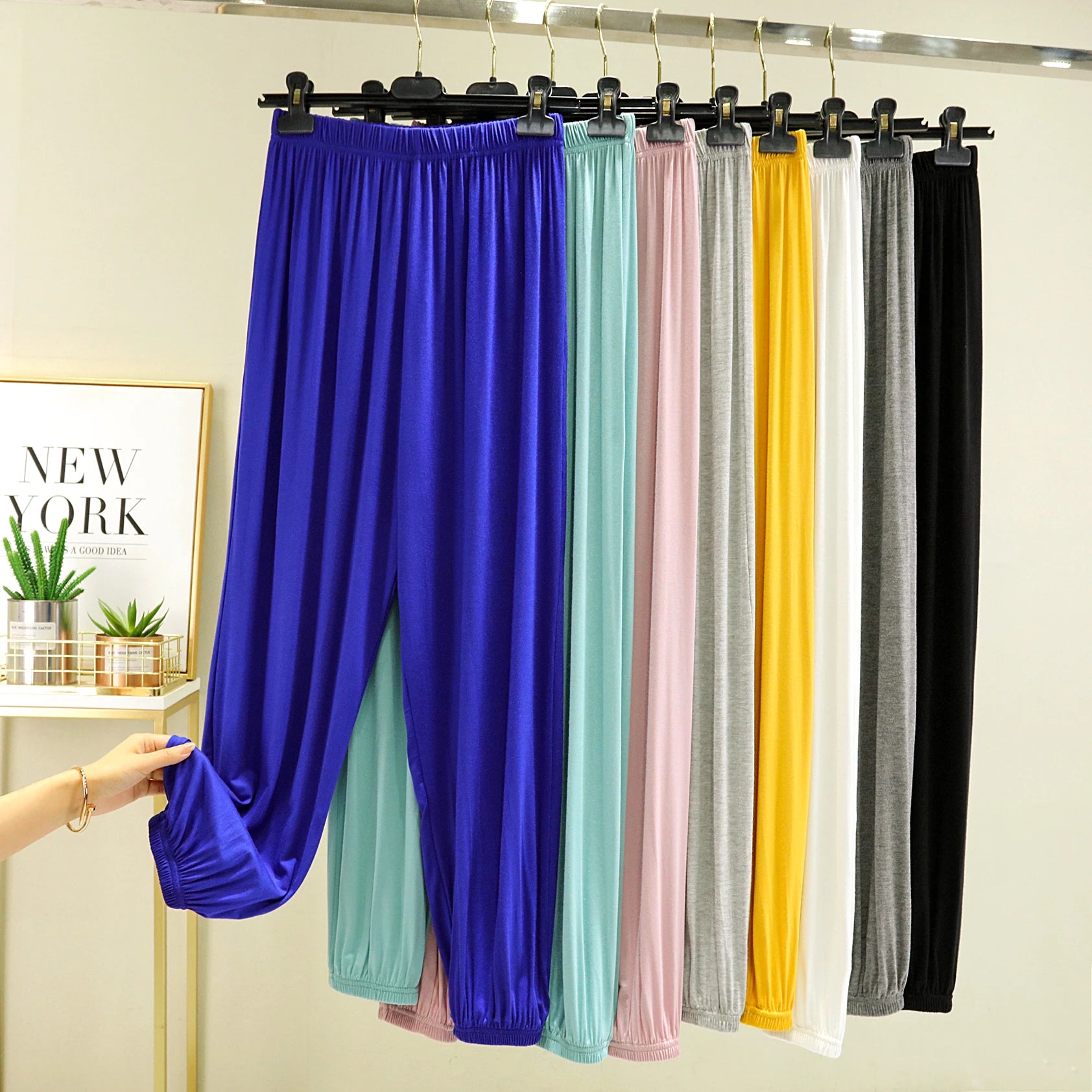 Loose Modal Women's Summer High Waist Wide Leg Pants Comfortable Casual Thin Sleepwear Mosquito Repellent  Color Trousers